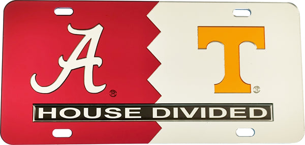 Alabama + Tennessee House Divided Split License Plate Tag [Red/Silver]