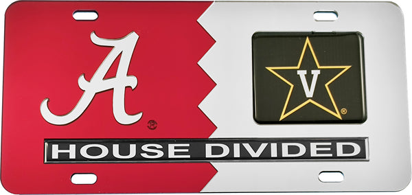 Alabama + Vanderbilt House Divided Split License Plate Tag [Red/Silver]