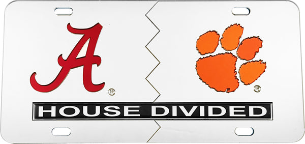Alabama + Clemson House Divided Split License Plate Tag [Silver/Silver]