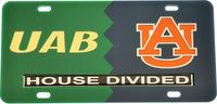 Alabama At Birmingham (UAB) + Auburn House Divided Split License Plate Tag [Green/Blue]