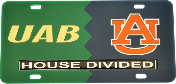 Alabama At Birmingham (UAB) + Auburn House Divided Split License Plate Tag [Green/Blue]