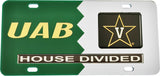Alabama At Birmingham (UAB) + Vanderbilt House Divided Split License Plate Tag [Green/Silver]