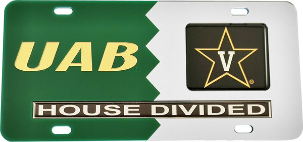 Alabama At Birmingham (UAB) + Vanderbilt House Divided Split License Plate Tag [Green/Silver]