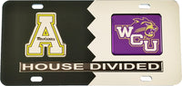 Appalachian State + Western Carolina House Divided Split License Plate Tag [Black/Silver]