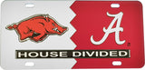 Arkansas + Alabama House Divided Split License Plate Tag [Silver/Red]