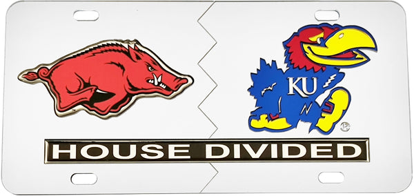 Arkansas + Kansas House Divided Split License Plate Tag [Silver/Silver]