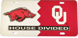 Arkansas + Oklahoma House Divided Split License Plate Tag [Silver/Red]