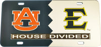 Auburn + East Tennessee State (ETSU) House Divided Split License Plate Tag [Blue/Silver]