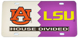 Auburn + LSU House Divided Split License Plate Tag [Silver/Purple]