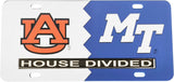Auburn + Middle Tennessee (MTSU) House Divided Split License Plate Tag [Silver/Blue]