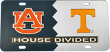Auburn + Tennessee House Divided Split License Plate Tag [Blue/Silver]