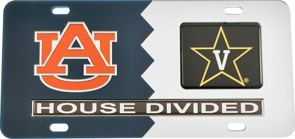 Auburn + Vanderbilt House Divided Split License Plate Tag [Blue/Silver]
