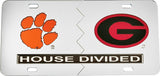 Clemson + Georgia House Divided Split License Plate Tag [Silver/Silver]