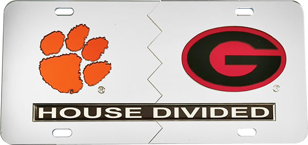 Clemson + Georgia House Divided Split License Plate Tag [Silver/Silver]