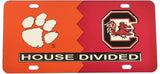 Clemson + South Carolina House Divided Split License Plate Tag [Orange/Red]