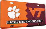 Clemson + Virginia Tech House Divided Split License Plate Tag [Orange/Maroon]