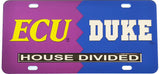 East Carolina + Duke House Divided Split License Plate Tag [Purple/Blue]