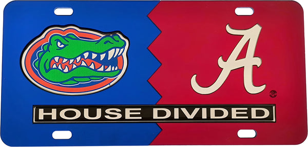 Florida + Alabama House Divided Split License Plate Tag [Blue/Red]
