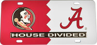 Florida State (FSU) + Alabama House Divided Split License Plate Tag [Red/Silver]