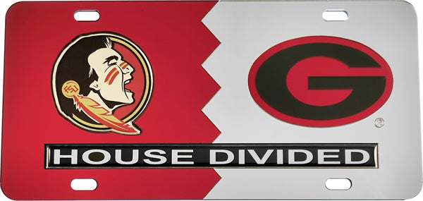 Florida State + Georgia House Divided Split License Plate Tag [Red/Silver]