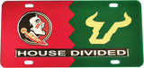 Florida State (FSU) + South Florida (USF) House Divided Split License Plate Tag [Red/Green]