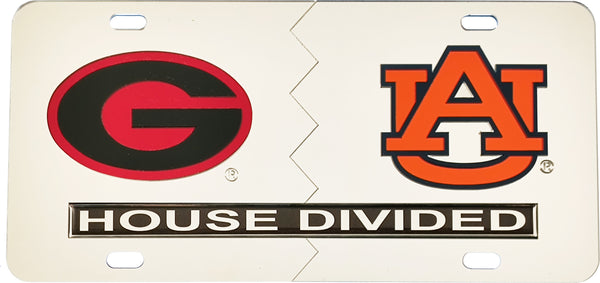 Georgia + Auburn House Divided Split License Plate Tag [Silver/Silver]