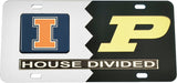 Illinois + Purdue House Divided Split License Plate Tag [Silver/Black]