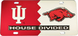 Indiana + Arkansas House Divided Split License Plate Tag [Red/Silver]