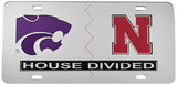 Kansas State + Nebraska House Divided Split License Plate Tag [Silver/Silver]