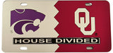 Kansas State + Oklahoma House Divided Split License Plate Tag [Silver/Red]