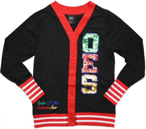 Big Boy Eastern Star Sequin Patch Divine S3 Light Weight Ladies Cardigan [Black]