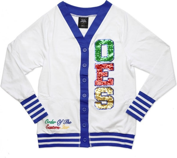 Big Boy Eastern Star Sequin Patch Divine S3 Light Weight Ladies Cardigan [White]