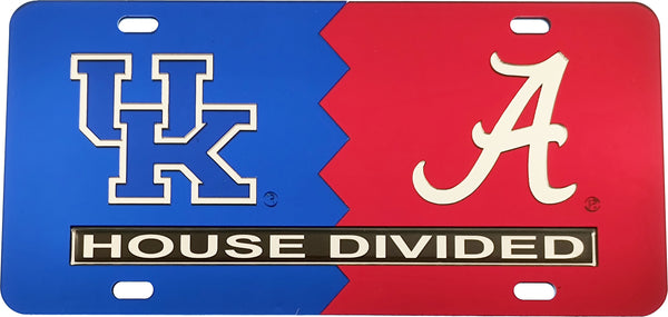 Kentucky + Alabama House Divided Split License Plate Tag [Blue/Red]