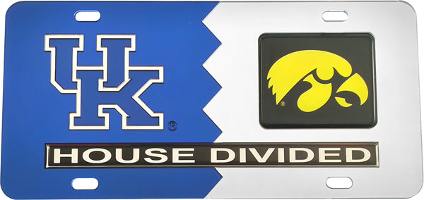 Kentucky + Iowa House Divided Split License Plate Tag [Blue/Silver]