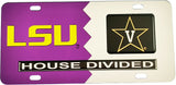 LSU + Vanderbilt House Divided Split License Plate Tag [Purple/Silver]