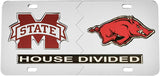 Mississippi State + Arkansas House Divided Split License Plate Tag [Silver/Silver]