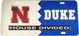 Nebraska + Duke House Divided Split License Plate Tag [Silver/Blue]