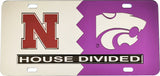 Nebraska + Kansas State House Divided Split License Plate Tag [Silver/Purple]
