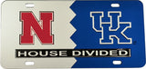 Nebraska + Kentucky House Divided Split License Plate Tag [Silver/Blue]