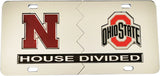 Nebraska + Ohio State House Divided Split License Plate Tag [Silver/Silver]