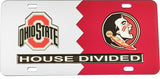 Ohio State + Florida State (FSU) House Divided Split License Plate Tag [Silver/Red]