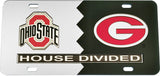 Ohio State + Georgia House Divided Split License Plate Tag [Silver/Black]
