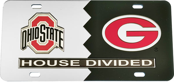 Ohio State + Georgia House Divided Split License Plate Tag [Silver/Black]