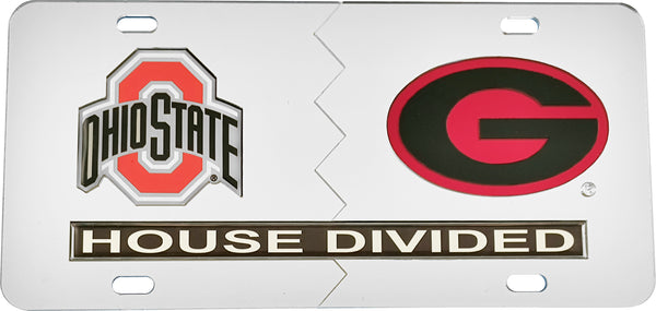 Ohio State + Georgia House Divided Split License Plate Tag [Silver/Silver]