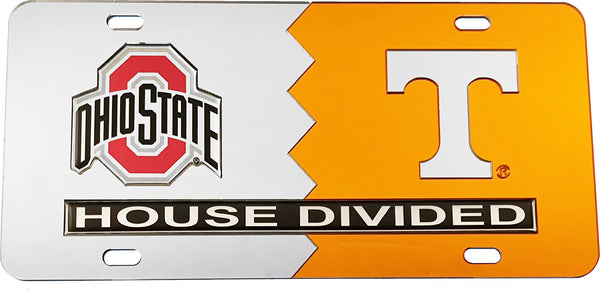 Ohio State + Tennessee House Divided Split License Plate Tag [Silver/Orange]