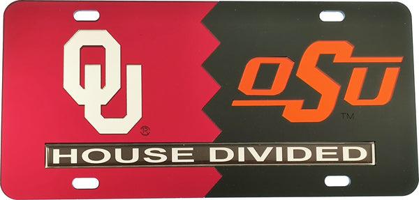 Oklahoma + Oklahoma State House Divided Split License Plate Tag [Red/Black]