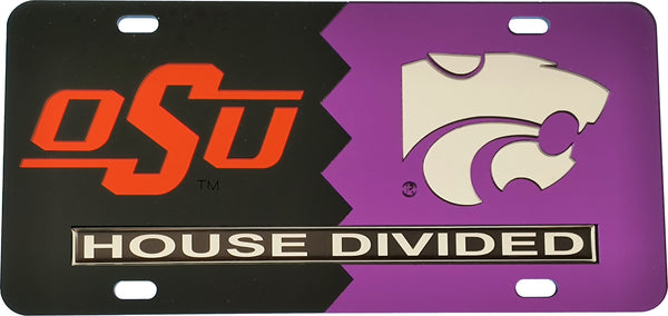 Oklahoma State + Kansas State House Divided Split License Plate Tag [Black/Purple]