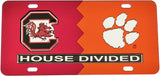 South Carolina + Clemson House Divided Split License Plate Tag [Red/Orange]