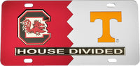 South Carolina + Tennessee House Divided Split License Plate Tag [Red/Silver]