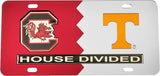 South Carolina + Tennessee House Divided Split License Plate Tag [Red/Silver]